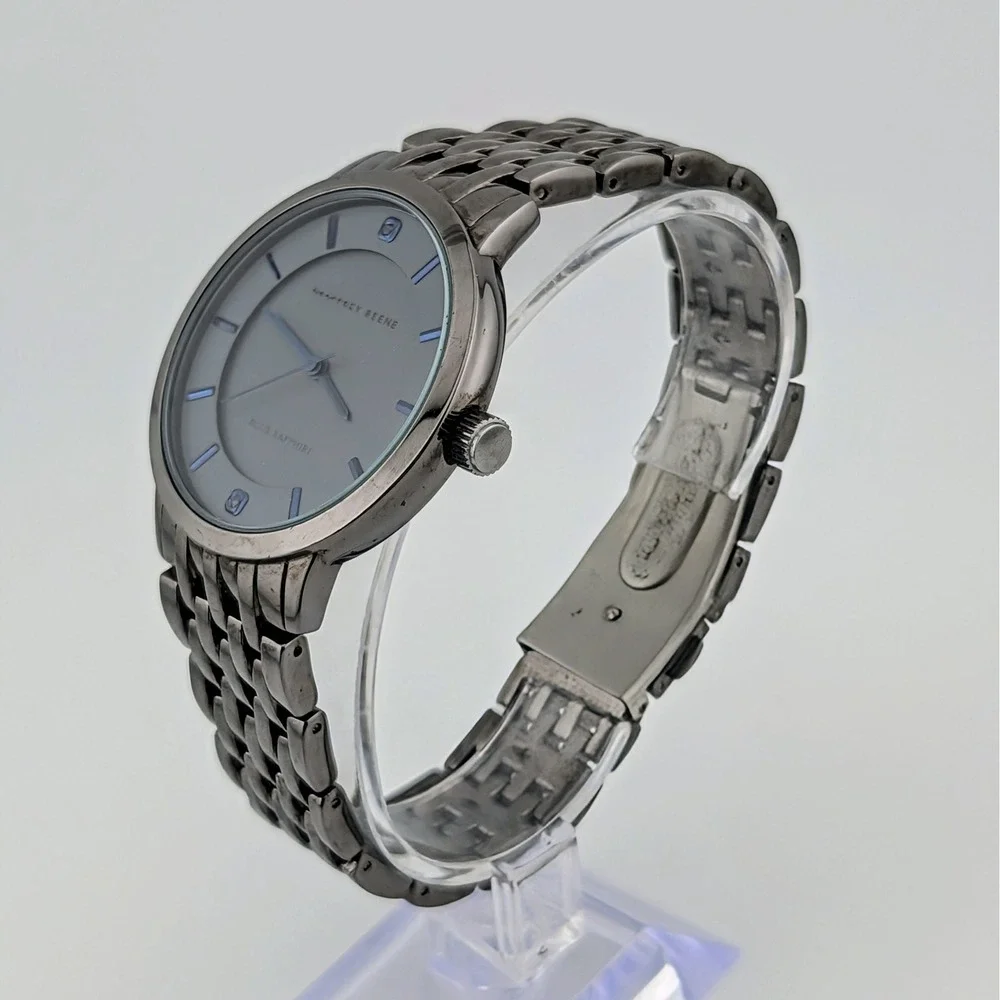 Geoffrey Beene Blue Sapphire Gray Dial Blue Hands Gunmetal Men's Watch 40mm